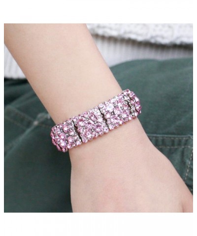 Round Shape Rhinestones Elastic Stretch Bracelet Party Jewelry for Women 7 Silver Pink $11.03 Bracelets