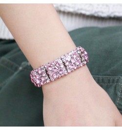 Round Shape Rhinestones Elastic Stretch Bracelet Party Jewelry for Women 7 Silver Pink $11.03 Bracelets