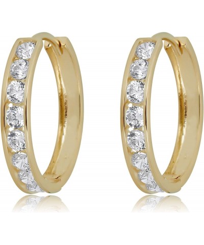 10K Gold Channel Set Simulated Diamond CZ Huggie Hoop Earrings in Yellow or White Gold Yellow Gold, 16mm $40.80 Earrings