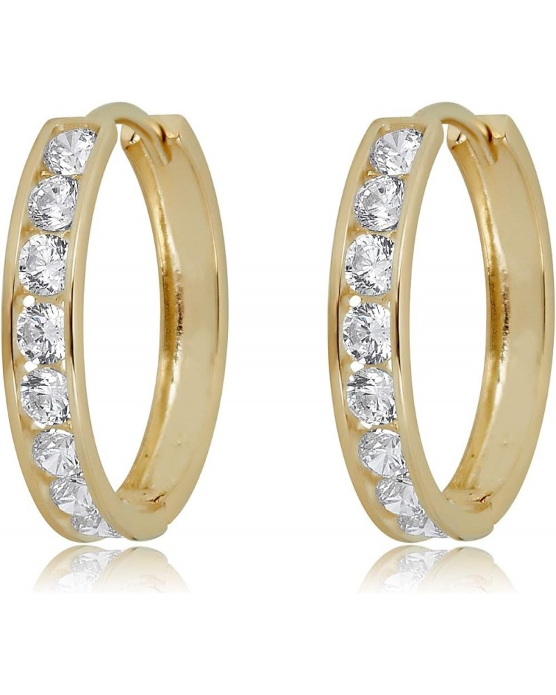 10K Gold Channel Set Simulated Diamond CZ Huggie Hoop Earrings in Yellow or White Gold Yellow Gold, 16mm $40.80 Earrings