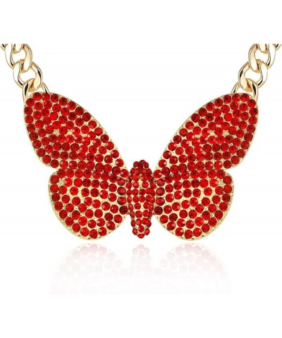 Womens Crystal Sparkly Statement Choker Butterfly Necklace Girls Linked Chunky Chain Animal Charm Pendant Costume Jewelry Red...