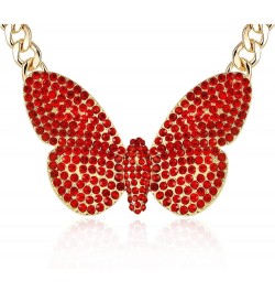 Womens Crystal Sparkly Statement Choker Butterfly Necklace Girls Linked Chunky Chain Animal Charm Pendant Costume Jewelry Red...