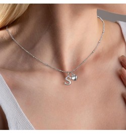 Easter Gifts for Girls Heart Initial Necklaces, Dainty Sterling Silver Necklace for Girls Heart Pendant Necklace Silver Initi...