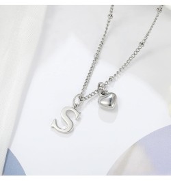 Easter Gifts for Girls Heart Initial Necklaces, Dainty Sterling Silver Necklace for Girls Heart Pendant Necklace Silver Initi...