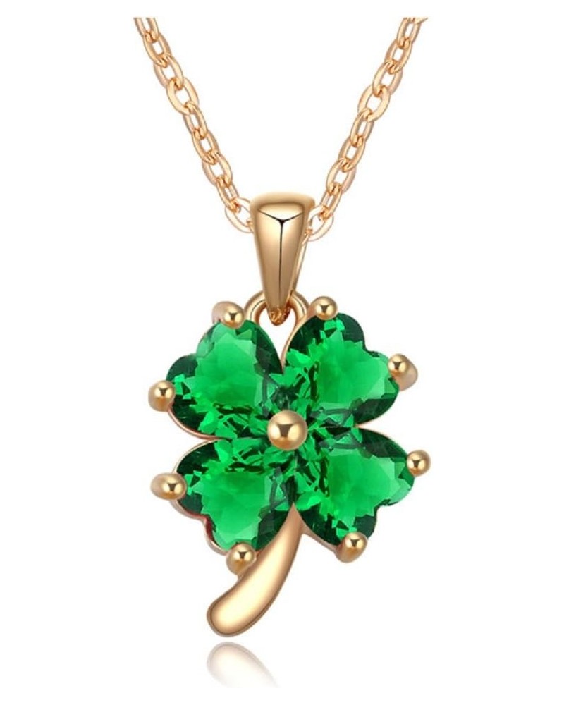 Women 18K Gold Plated Zirconia Crystals Lucky Four Leaf Clover Pendant Necklace 18 inches for Women Green $15.60 Necklaces