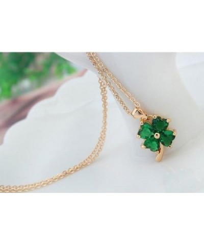 Women 18K Gold Plated Zirconia Crystals Lucky Four Leaf Clover Pendant Necklace 18 inches for Women Green $15.60 Necklaces