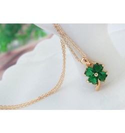 Women 18K Gold Plated Zirconia Crystals Lucky Four Leaf Clover Pendant Necklace 18 inches for Women Green $15.60 Necklaces