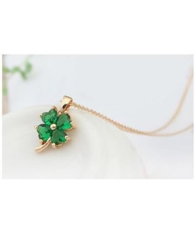 Women 18K Gold Plated Zirconia Crystals Lucky Four Leaf Clover Pendant Necklace 18 inches for Women Green $15.60 Necklaces