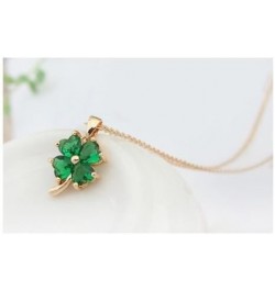 Women 18K Gold Plated Zirconia Crystals Lucky Four Leaf Clover Pendant Necklace 18 inches for Women Green $15.60 Necklaces