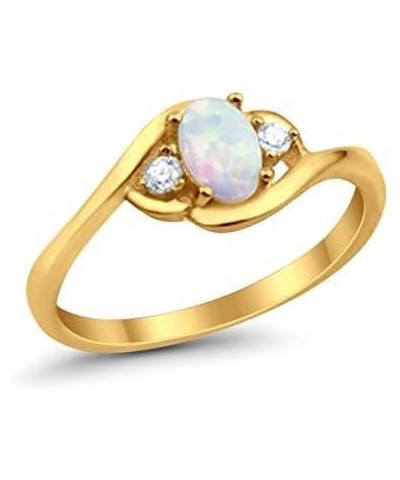 Wedding Engagement Ring Oval Cut Round Simulated Cubic Zirconia 925 Sterling Silver Lab Created White Opal CZ $11.04 Rings