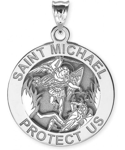 St Michael Necklace Catholic Saint Michael Pendant Round Pendants for Women & Men Crafted in 14K Yellow or White Gold & Sterl...