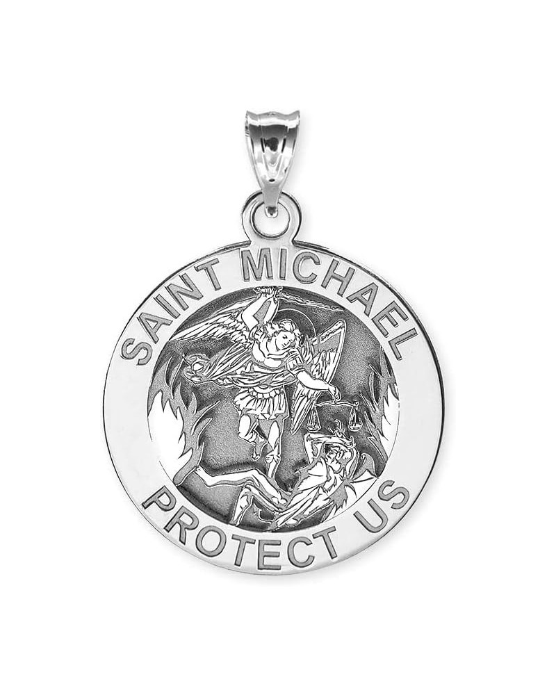 St Michael Necklace Catholic Saint Michael Pendant Round Pendants for Women & Men Crafted in 14K Yellow or White Gold & Sterl...