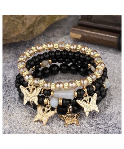 4 Pcs Cute Butterfly Charm Bracelets Set Gold Beaded Stackable Stretch Bracelets Bohemian Summer Jewelry Gifts for Teen Girls...