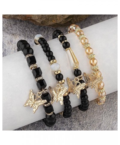 4 Pcs Cute Butterfly Charm Bracelets Set Gold Beaded Stackable Stretch Bracelets Bohemian Summer Jewelry Gifts for Teen Girls...