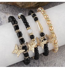 4 Pcs Cute Butterfly Charm Bracelets Set Gold Beaded Stackable Stretch Bracelets Bohemian Summer Jewelry Gifts for Teen Girls...