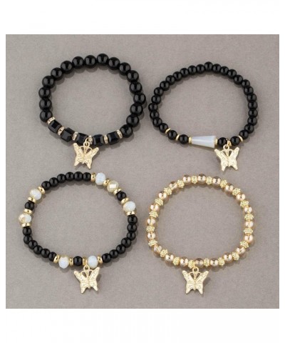 4 Pcs Cute Butterfly Charm Bracelets Set Gold Beaded Stackable Stretch Bracelets Bohemian Summer Jewelry Gifts for Teen Girls...