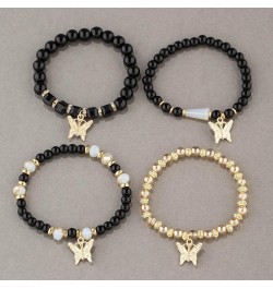 4 Pcs Cute Butterfly Charm Bracelets Set Gold Beaded Stackable Stretch Bracelets Bohemian Summer Jewelry Gifts for Teen Girls...