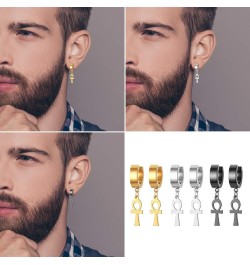 Stainless Steel Cross Earrings for Men - Cross Dangle Hoop Earrings Set, Hinged Hoop Ear Jewelry Gift for Men and Women A- eg...