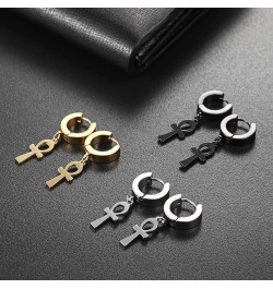 Stainless Steel Cross Earrings for Men - Cross Dangle Hoop Earrings Set, Hinged Hoop Ear Jewelry Gift for Men and Women A- eg...