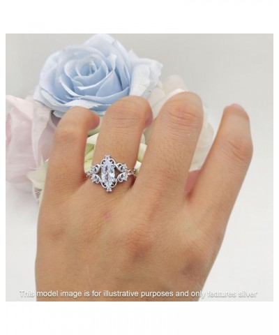 Art Deco Marquise Filigree Floral Designer Vintage Style Cubic Zirconia Wedding Engagement Ring Solid 925 Sterling Silver Aqu...