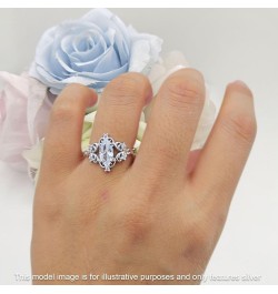 Art Deco Marquise Filigree Floral Designer Vintage Style Cubic Zirconia Wedding Engagement Ring Solid 925 Sterling Silver Aqu...