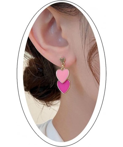 Double Heart Earring for Women Girls Hot Pink Dangle Earrings Love Heart Drop Earrings Valentine's Day Birthday Jewelry Gift ...