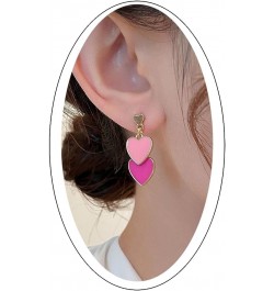 Double Heart Earring for Women Girls Hot Pink Dangle Earrings Love Heart Drop Earrings Valentine's Day Birthday Jewelry Gift ...