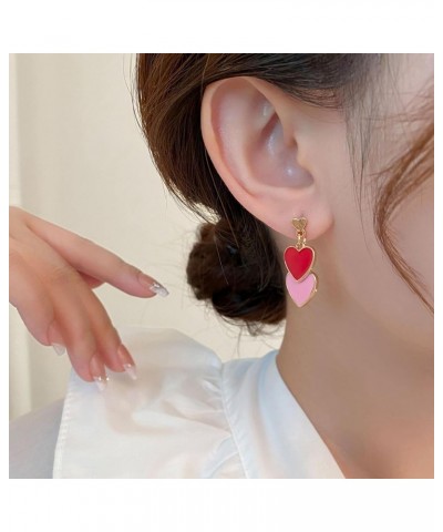 Double Heart Earring for Women Girls Hot Pink Dangle Earrings Love Heart Drop Earrings Valentine's Day Birthday Jewelry Gift ...