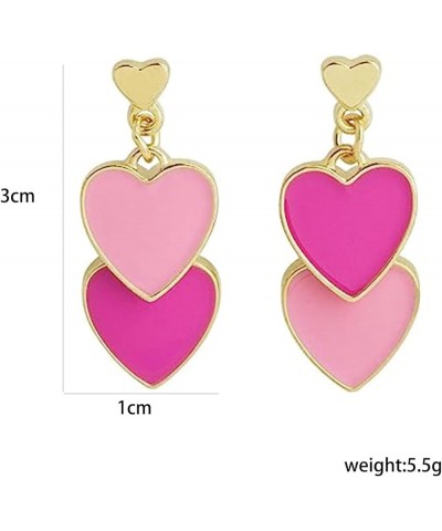 Double Heart Earring for Women Girls Hot Pink Dangle Earrings Love Heart Drop Earrings Valentine's Day Birthday Jewelry Gift ...