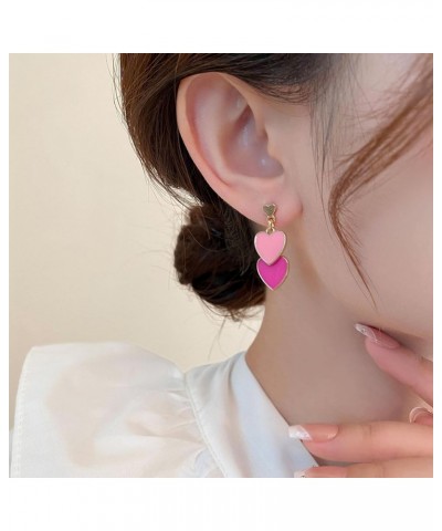 Double Heart Earring for Women Girls Hot Pink Dangle Earrings Love Heart Drop Earrings Valentine's Day Birthday Jewelry Gift ...