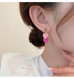 Double Heart Earring for Women Girls Hot Pink Dangle Earrings Love Heart Drop Earrings Valentine's Day Birthday Jewelry Gift ...