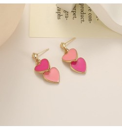 Double Heart Earring for Women Girls Hot Pink Dangle Earrings Love Heart Drop Earrings Valentine's Day Birthday Jewelry Gift ...