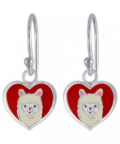 KIWI DAISY Llama/Alpaca on Heart .925 Sterling Silver Tiny Dangle Earrings (Hypoallergenic) $10.63 Earrings