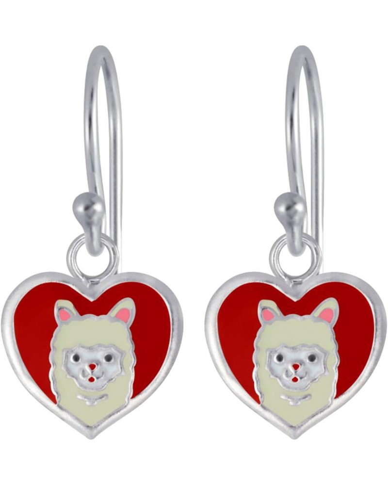 KIWI DAISY Llama/Alpaca on Heart .925 Sterling Silver Tiny Dangle Earrings (Hypoallergenic) $10.63 Earrings