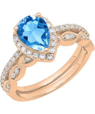 14K 9X6 MM Pear Gemstone & Round Diamond Ladies Teardrop Engagement Ring With Matching Band Set, Rose Gold Blue Topaz $326.41...