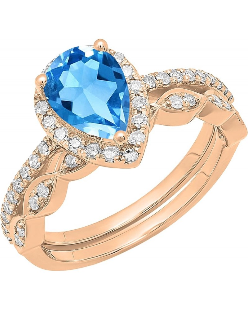 14K 9X6 MM Pear Gemstone & Round Diamond Ladies Teardrop Engagement Ring With Matching Band Set, Rose Gold Blue Topaz $326.41...