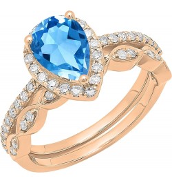 14K 9X6 MM Pear Gemstone & Round Diamond Ladies Teardrop Engagement Ring With Matching Band Set, Rose Gold Blue Topaz $326.41...