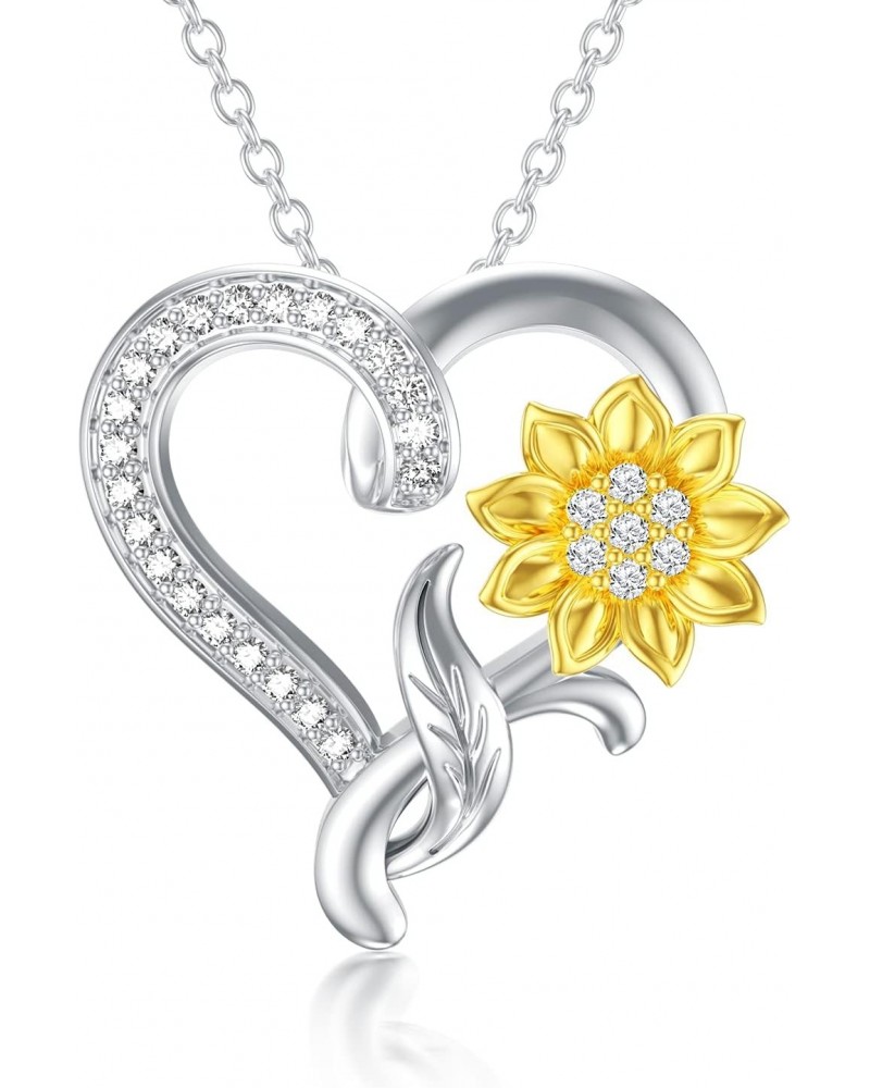 Moissanite Sunflower Heart Necklace for Women, You Are My Sunshine Pendant 925 Sterling Silver 18k Gold Plated Love Heart Jew...