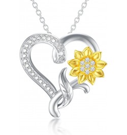 Moissanite Sunflower Heart Necklace for Women, You Are My Sunshine Pendant 925 Sterling Silver 18k Gold Plated Love Heart Jew...