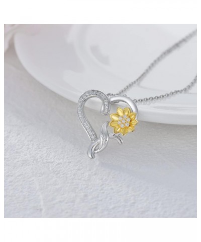 Moissanite Sunflower Heart Necklace for Women, You Are My Sunshine Pendant 925 Sterling Silver 18k Gold Plated Love Heart Jew...