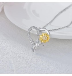 Moissanite Sunflower Heart Necklace for Women, You Are My Sunshine Pendant 925 Sterling Silver 18k Gold Plated Love Heart Jew...