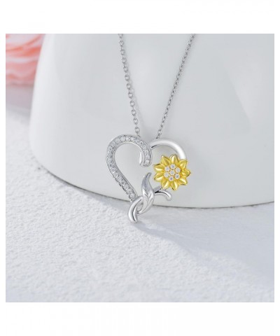 Moissanite Sunflower Heart Necklace for Women, You Are My Sunshine Pendant 925 Sterling Silver 18k Gold Plated Love Heart Jew...