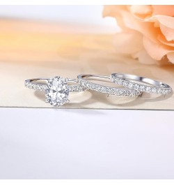 2 Carat Oval Engagement Rings Set for Women | Cubic Zirconia Wedding Sets | Wedding Band Ring | Promise Rings for Her 18K Whi...