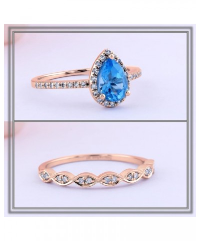 14K 9X6 MM Pear Gemstone & Round Diamond Ladies Teardrop Engagement Ring With Matching Band Set, Rose Gold Blue Topaz $326.41...