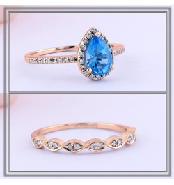 14K 9X6 MM Pear Gemstone & Round Diamond Ladies Teardrop Engagement Ring With Matching Band Set, Rose Gold Blue Topaz $326.41...