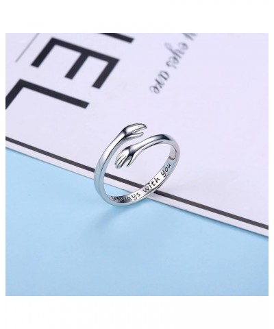 S925 Sterling Silver Hug Ring for Women Teen Girls, Adjustable Ring Jewelry Mothers Day Birthday Gifts for Daughters Mom Sist...