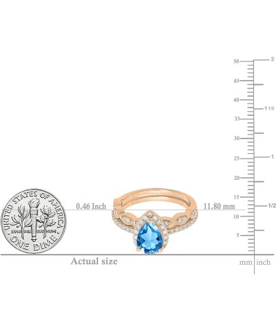 14K 9X6 MM Pear Gemstone & Round Diamond Ladies Teardrop Engagement Ring With Matching Band Set, Rose Gold Blue Topaz $326.41...