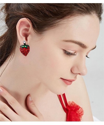 Teena Jewelry Stud Earrings Cute Fruit Stud Earrings for Women Teena Girls Red Enamel Crystals Earrings Funny Goodwill Teache...