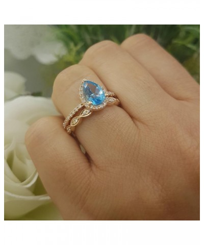 14K 9X6 MM Pear Gemstone & Round Diamond Ladies Teardrop Engagement Ring With Matching Band Set, Rose Gold Blue Topaz $326.41...