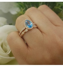 14K 9X6 MM Pear Gemstone & Round Diamond Ladies Teardrop Engagement Ring With Matching Band Set, Rose Gold Blue Topaz $326.41...